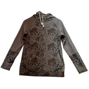 Ampersand Ave Womens Double Hood Sweatshirt Long Sleeve Sz M Gray Floral Stretch